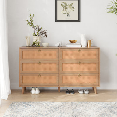Commode double à 6 tiroirs en rotin pour chambre à coucher, commode, commode à tiroirs moderne