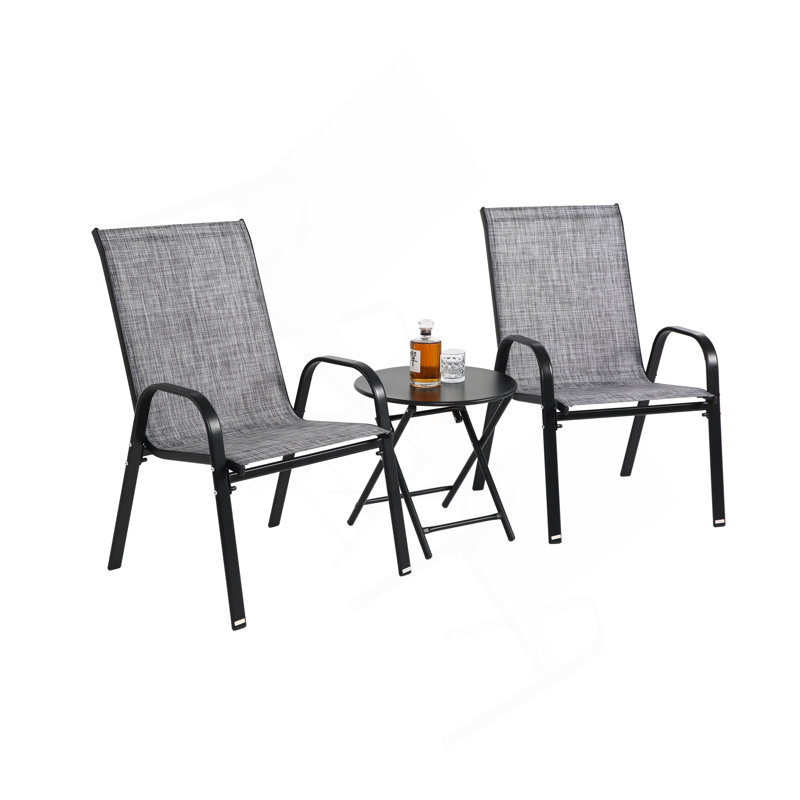 3 Piece Patio Set, Outdoor Camping Chairs With Breathable Textilene Fabric, Folding Table With Steel Table Top, 2Chairs And 1Table Set