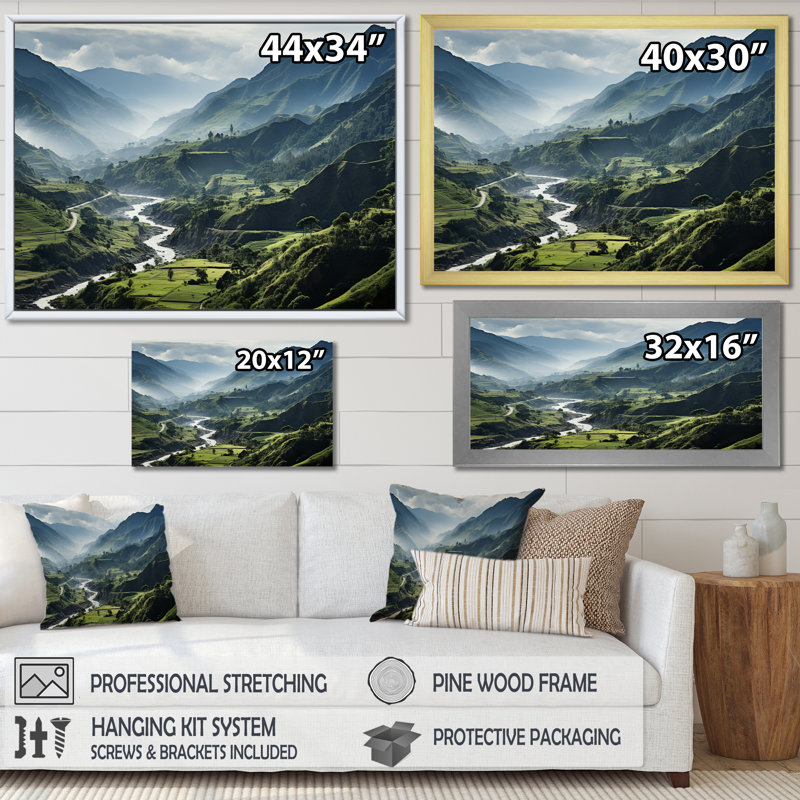 Dominicain Mountain River I, reproduction d'art sur toile, Cadre flottant noir, H 12 po x l 20 po x P 1 po