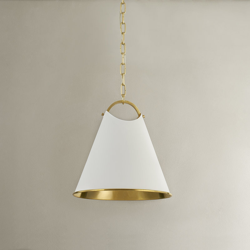 BURNBAY 1 LIGHT PENDANT, Aged Brass, 17.75" H x 13.75" W x 13.75" D