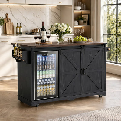 Armoire-bar 72 po à roulettes avec mini-bar et prise de courant Farmhouse