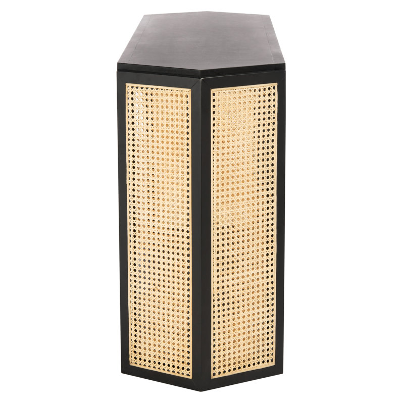 Black Wood Console Table with Woven Rattan Sides