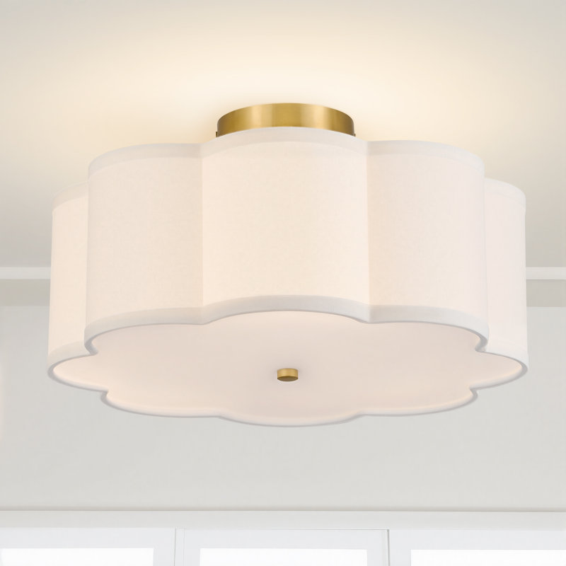 Plafonnier semi-encastré en tissu 3 lumières Tekamah, H 6,9 po x l 15,7 po x P 15,7 po, Doré