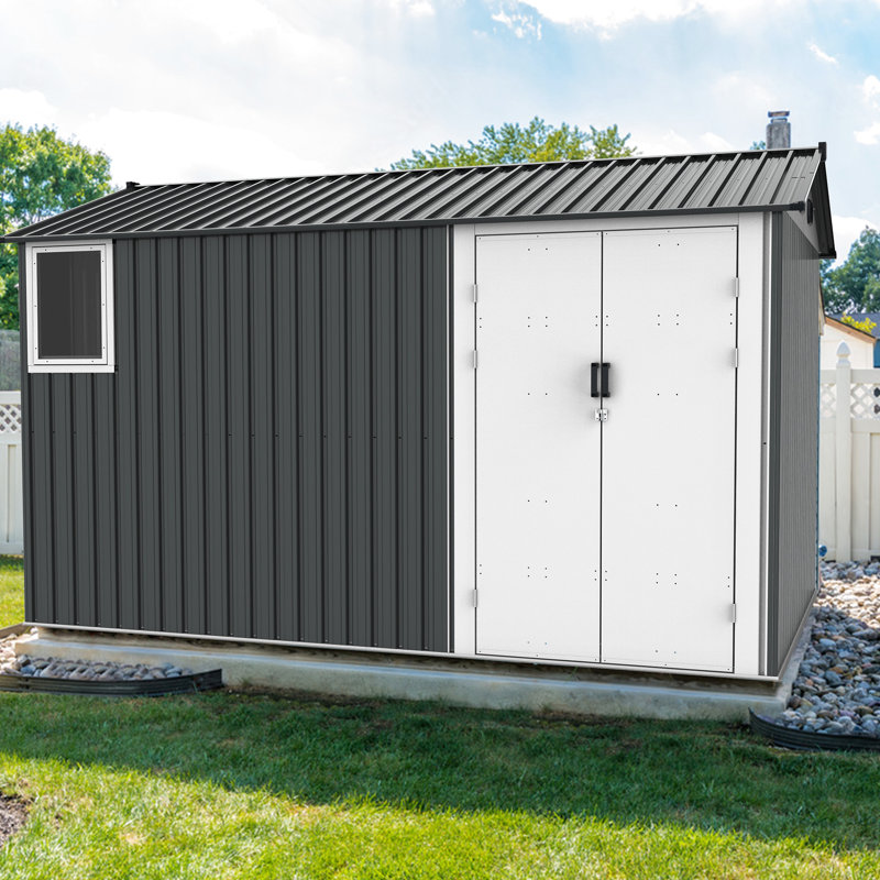 Abri de jardin en métal de 2,4 x 3,7 m avec plancher et structure renforcée - Gris foncé - Ventilation murale extérieure