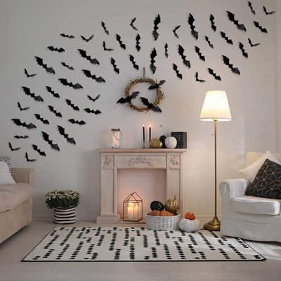 Bats Wall Decor, 120 Pcs 3D Bat Halloween Decoration Stickers for Home Decor 4 Size Waterproof Black Spooky Bats for Room Decals