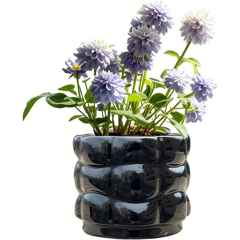 Pot à fleurs 6 po en céramique noire avec drainage