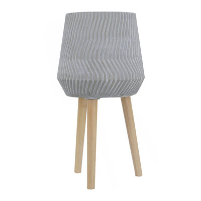 14.6X14.6X28" Cement And Wood Plant Stand/ Indoor Outdoor Plant Holder