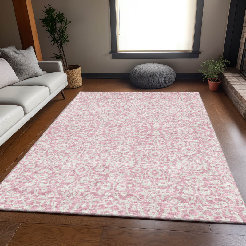 Premium Machine Washable Prisco Pink Rug, Rectangle 8' x 10'