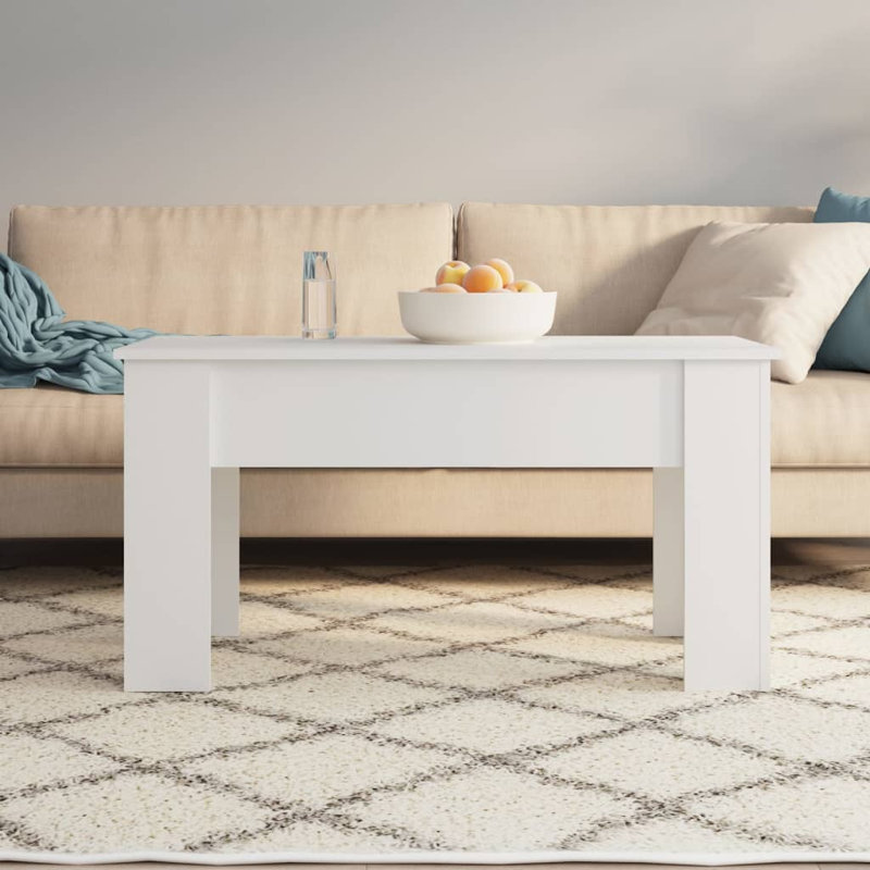 Hutt Lift Top Four Leg Coffee Table with Storage, White, 52cm H x 101cm W x 49cm D