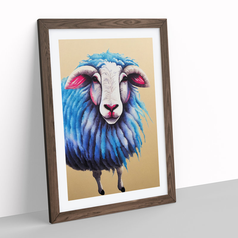 Sheep No.6 - Single Picture Frame Painting, 46cm H x 34cm W x 2cm D, Walnut