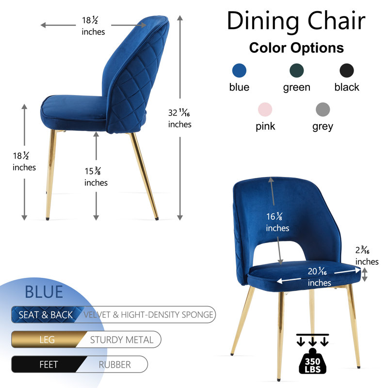 Open Back Dining Chairs, Velvet, Golden Leg, Navy Blue