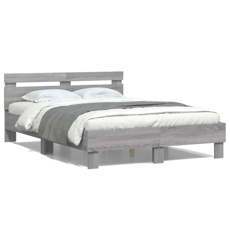 17 Stories Bed Frame With Headboard And LED Small Double, UK Small Double - 120 x 190 cm, Grey Sonoma