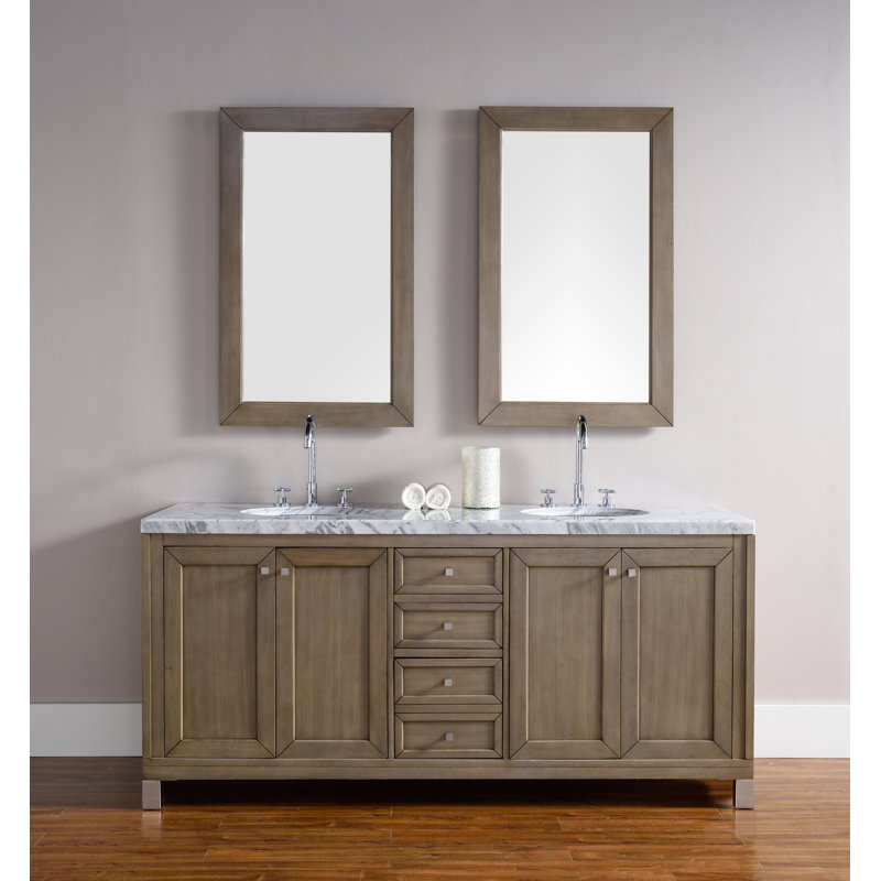 Chicago 72'' W Double Vanity, Walnut Whisper, Carrara White, 8" Widespread