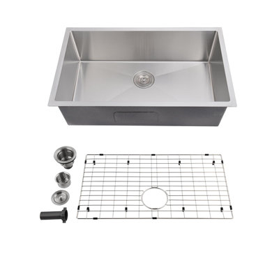 Évier de cuisine à simple cuve 22 po, encastré ou encastré, acier inoxydable 304 avec accessoires