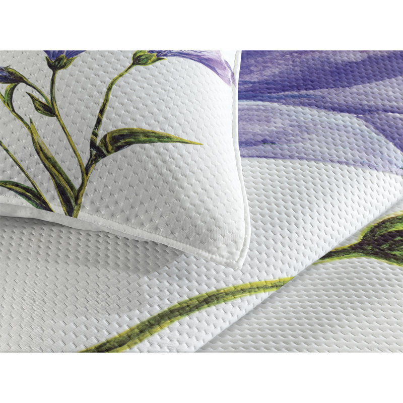 Queen White and Violet Floral Polyester Bedspread Set