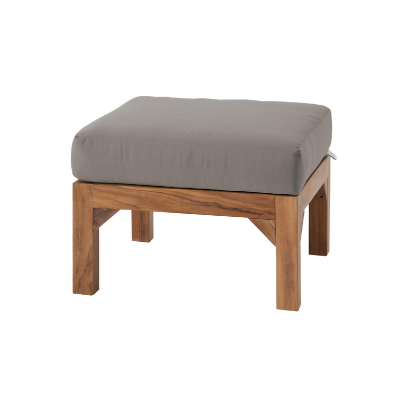 Repose-pieds extérieur en teck avec coussin Sunbrella, Taupe