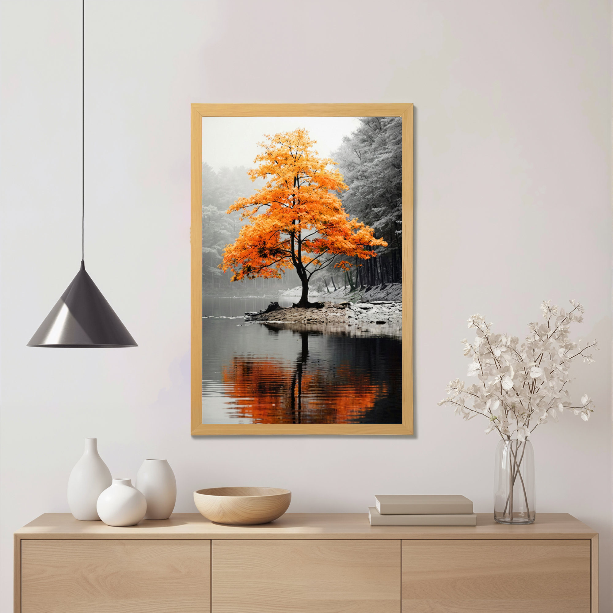 Winston Porter Autumn Tree With Orange Leaves Black And White Forest ...