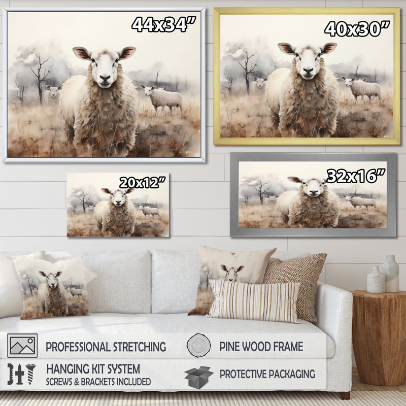 Sheep Silent Symphony - Sheep, art encadré, Cadre simple noir, H 24 po x l 32 po x P 1 po