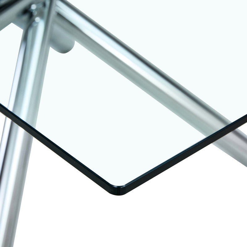 Table moderne en verre minimaliste moderne avec pieds en métal trempé et argent, pour 4 à 6 personnes, pour le grand coin repas de la cuisine