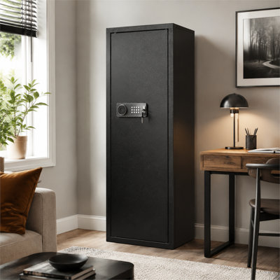 52"H Rifle Gun Cabinet with Lock & Digital Keypad, Removable Dividers Quick‑Access Home Safe for Storing 6‑8 Rifles and Shotguns