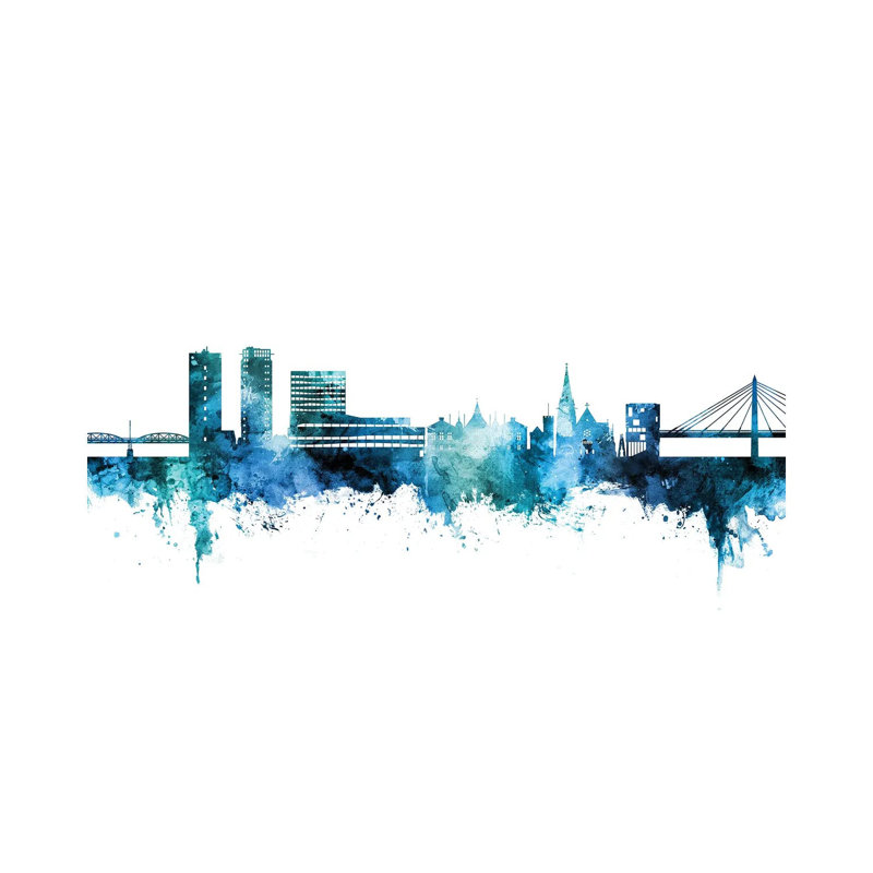 Umea Sweden Skyline Blue Teal by Michael Tompsett - Wrapped Canvas Print, 66.04 cm H x 45.72 cm W