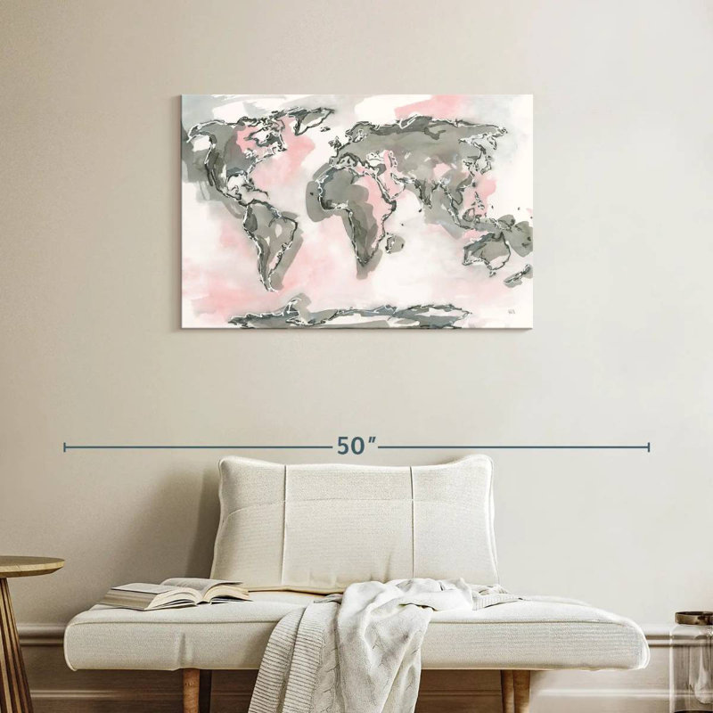 Carte du monde Aliaz rosé, H 24 po x l 36 po