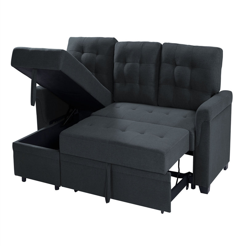 Wilcoxen 3 Seater Foam Sofa Bed, 100% Linen, Dark Grey