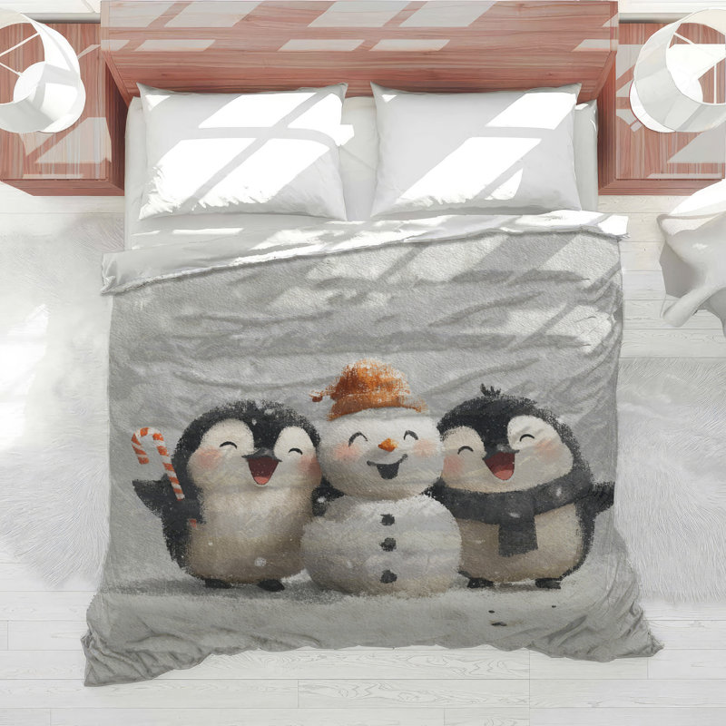 Édredon pingouins avec bonhomme de neige, Très grand lit