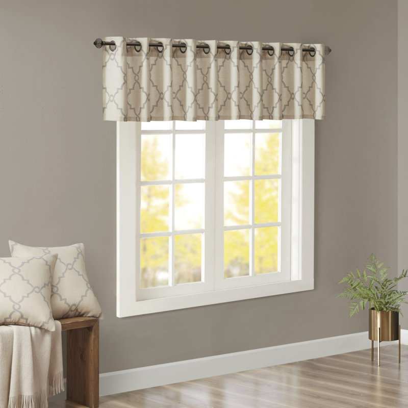 Fretwork Print Grommet Top Window Valance Beige/Grey 50X18", Beige/Gray