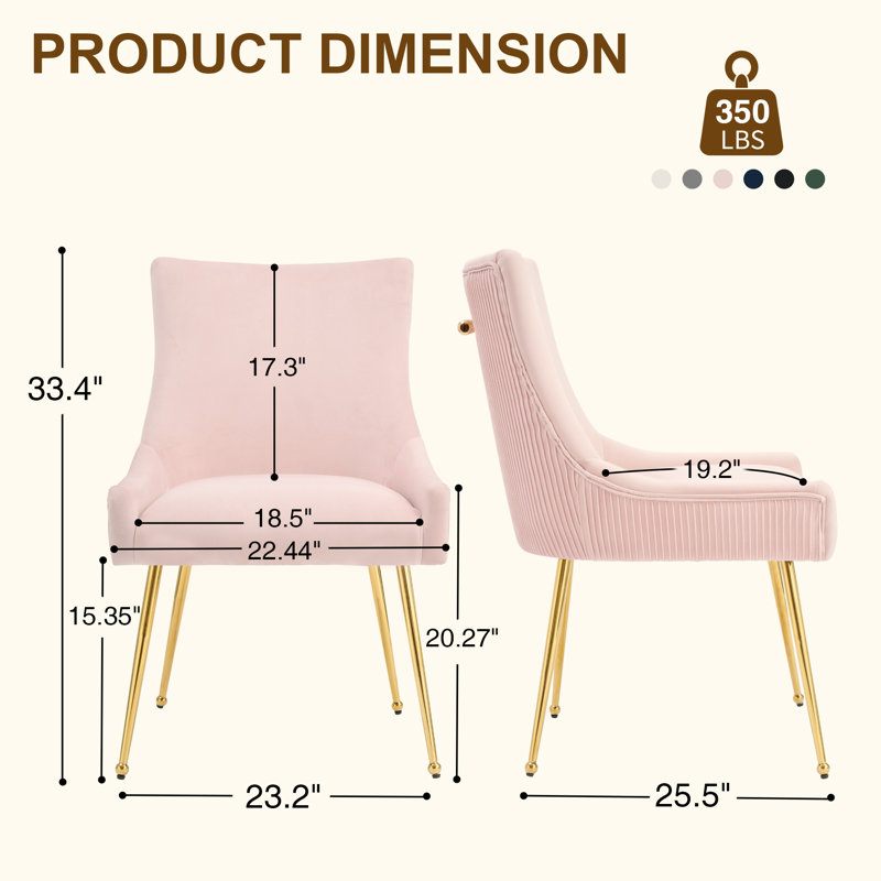 Velvet Upholstered Side Chair With Gold Legs , Pink, Gold