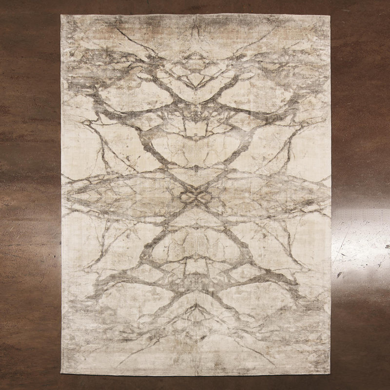 Mirror Match Marble Area Rug in Beige/Gray, Rectangle 9' x 12'