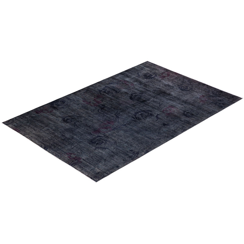 Tapis unique noué à la main Vibrance - gris, 5 pi 10 po x 9 pi 1 po