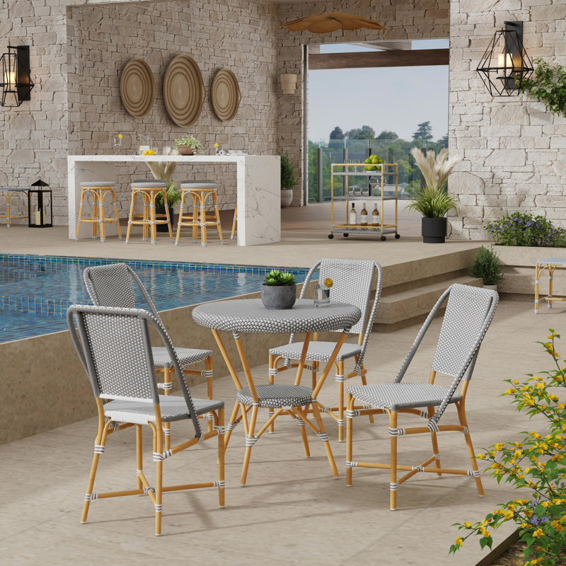 Tobias Outdoor Rattan Round Bistro Table, Brown/White
