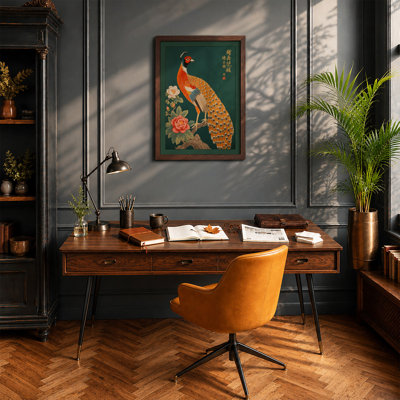 Peacock in Gold Japandi - Framed Print