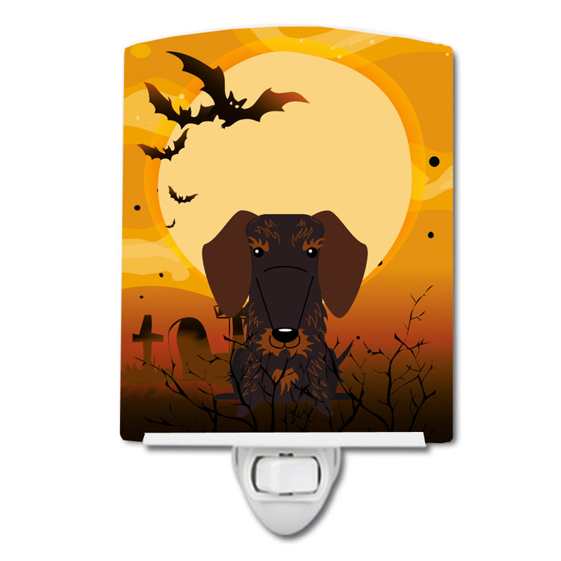 Éclairage de nuit en céramique halloween basset hound, Teckel à poil chocolat