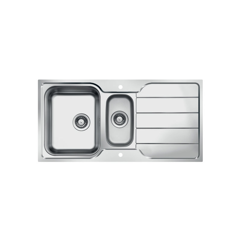 Ukinox 500mm W Double Bowl Stainless Steel Drop-In Kitchen Sink with 2 Faucet Holes