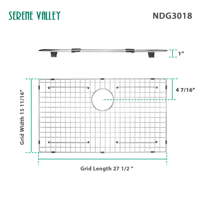 Grille d'évier en acier inoxydable robuste à drain arrière 27,48 po x 15,63 po