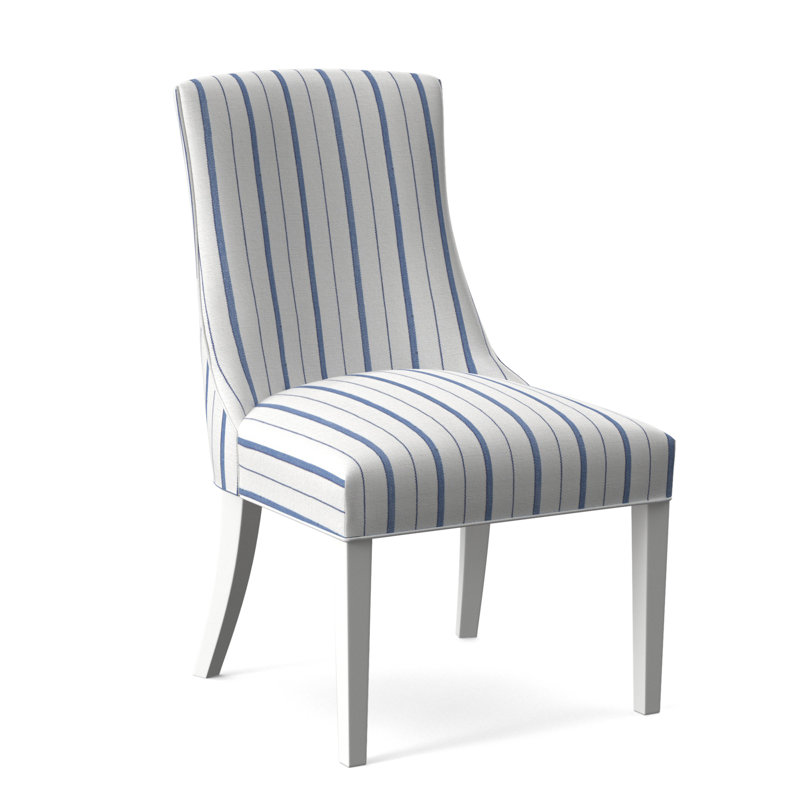 Tuxedo Slipper Dining Chair, Frost White Finish, Cobalt Blue Stripe; 0204-64