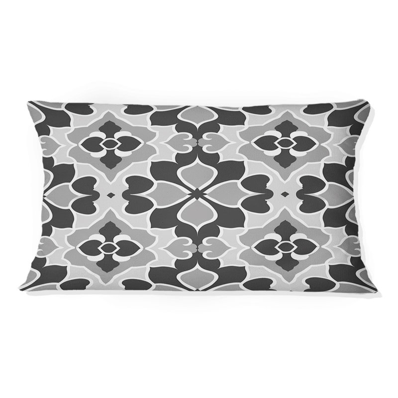 Coussin lombaire rétro noir et gris géométrique
