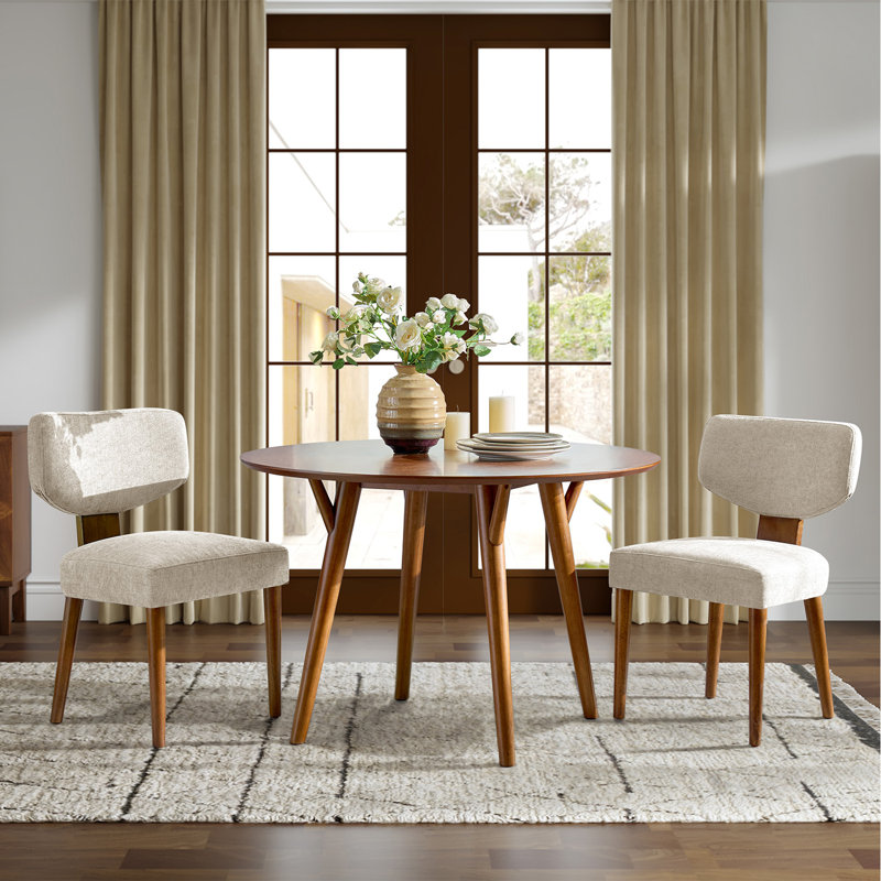Ensemble de chaises de salle à manger rembourrées de style Mid-Century (ensemble de 2), Beige