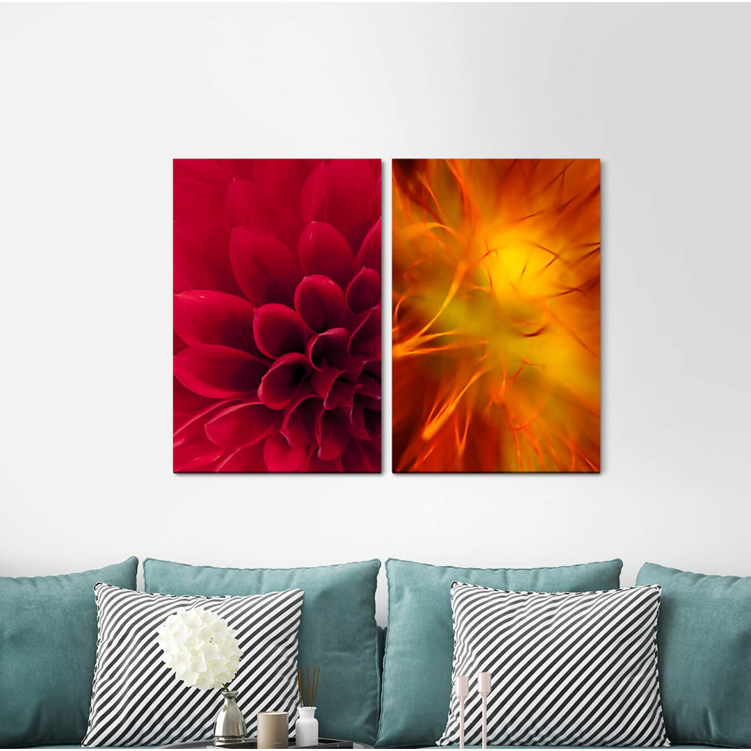 2-tlg. Leinwandbilder-Set - Grafikdruck „Dahlia Red Orangeblossoms Flower”