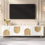 Meuble télé 78 pouces blanc crème moderne avec pieds sphériques en bois, console média Boho avec armoires de rangement, portes décoratives en bois, centre de divertissement pour le salon-1941309687-1941309686