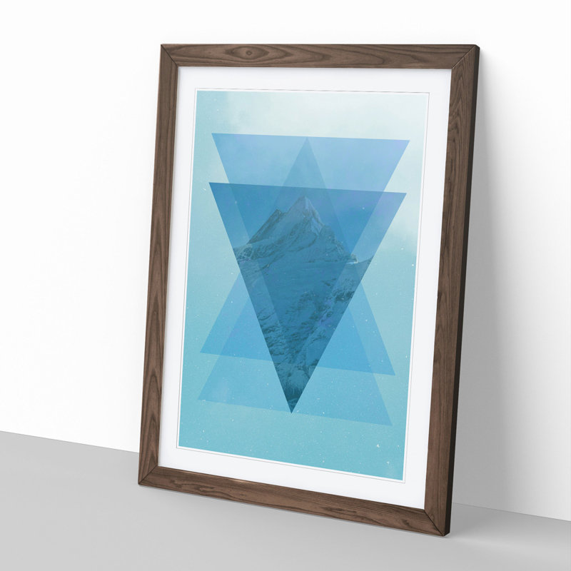 Mountain Triangles Blue - Picture Frame Painting, 36cm H x 27cm W x 2cm D, Walnut Framed