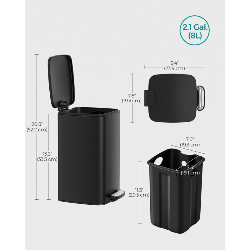 19.5x24x25.5cm Steel Kitchen Trash Can, Black