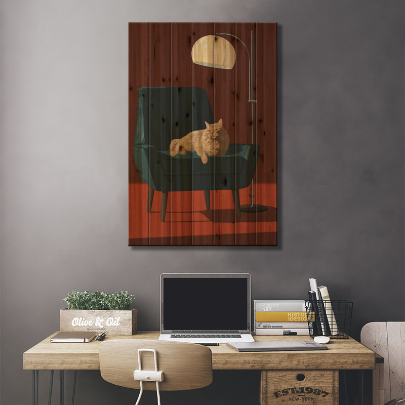 Cats in Fancy Chairs III par Artcatillustrated - impression sur bois sans cadre, H 40 po x l 26 po x P 1,5 po