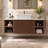47.6" Cinnamon Walnut Wall Mounted Bathroom Vanity, Fluted Floating Vanity with Glossy Snow Mountain Stone Countertop & Gold Rim Marble Vessel Sink with Storage Shelves-191912309