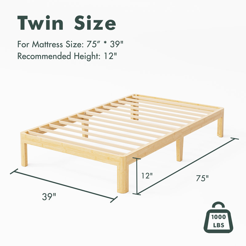 Amylia Solid Wood and Metal Heavy Duty Rayon from Bamboo iron Platform Bed Frame No Box Spring Required, Twin, 12"