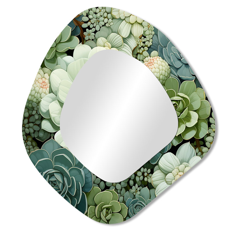 «Green Succulents Flowers Serene Succulents IV», miroir mural décoratif asymétrique succulent, 28 po x 25 po