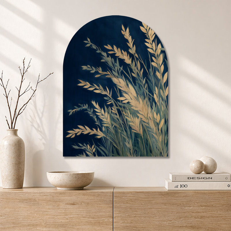 Herbe côtière au clair de lune - Décoration murale botanique en bois arquée, H 24 po x l 18 po, Arche