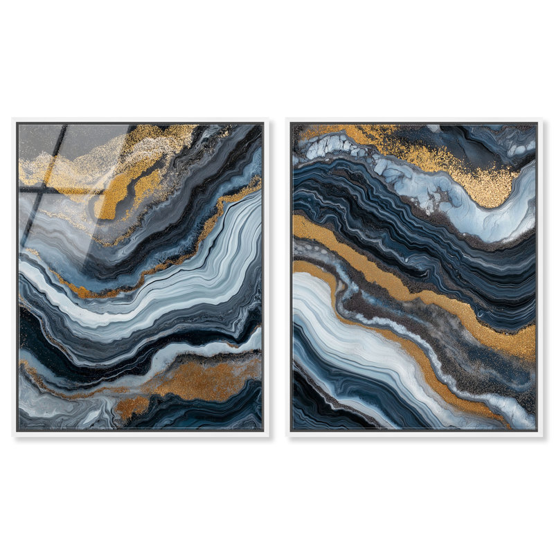 «Acrylique Flow Duo», ensemble d'art mural sur toile encadré par Art Remedy, cadre en noyer, 20 x 24, H 25 po x l 21 po
